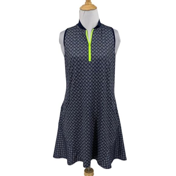 Lucky In Love Dress Womens M Medium Multi Game On Chevron 1/4 Zip Built In Bra - Picture 1 of 12